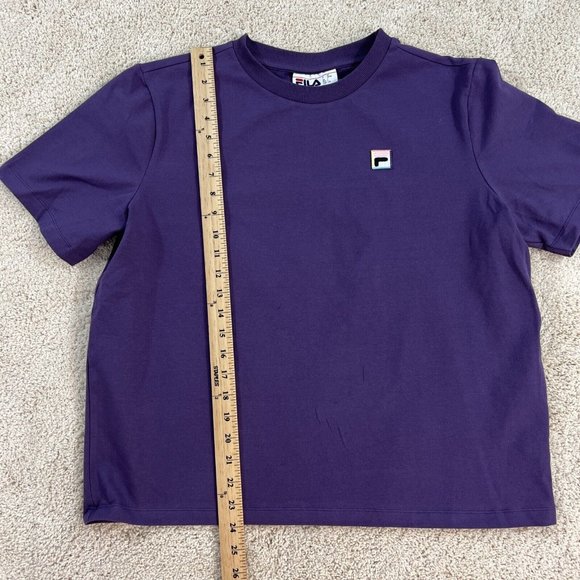 Fila Womens Tee L T-Shirt Purple Short Sleeve Crew Neck Jersey Logo Patch Grape - Picture 5 of 11